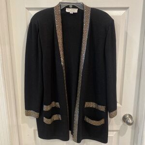 St John Evening Long black Blazer Size 12 Paillettes Sweater